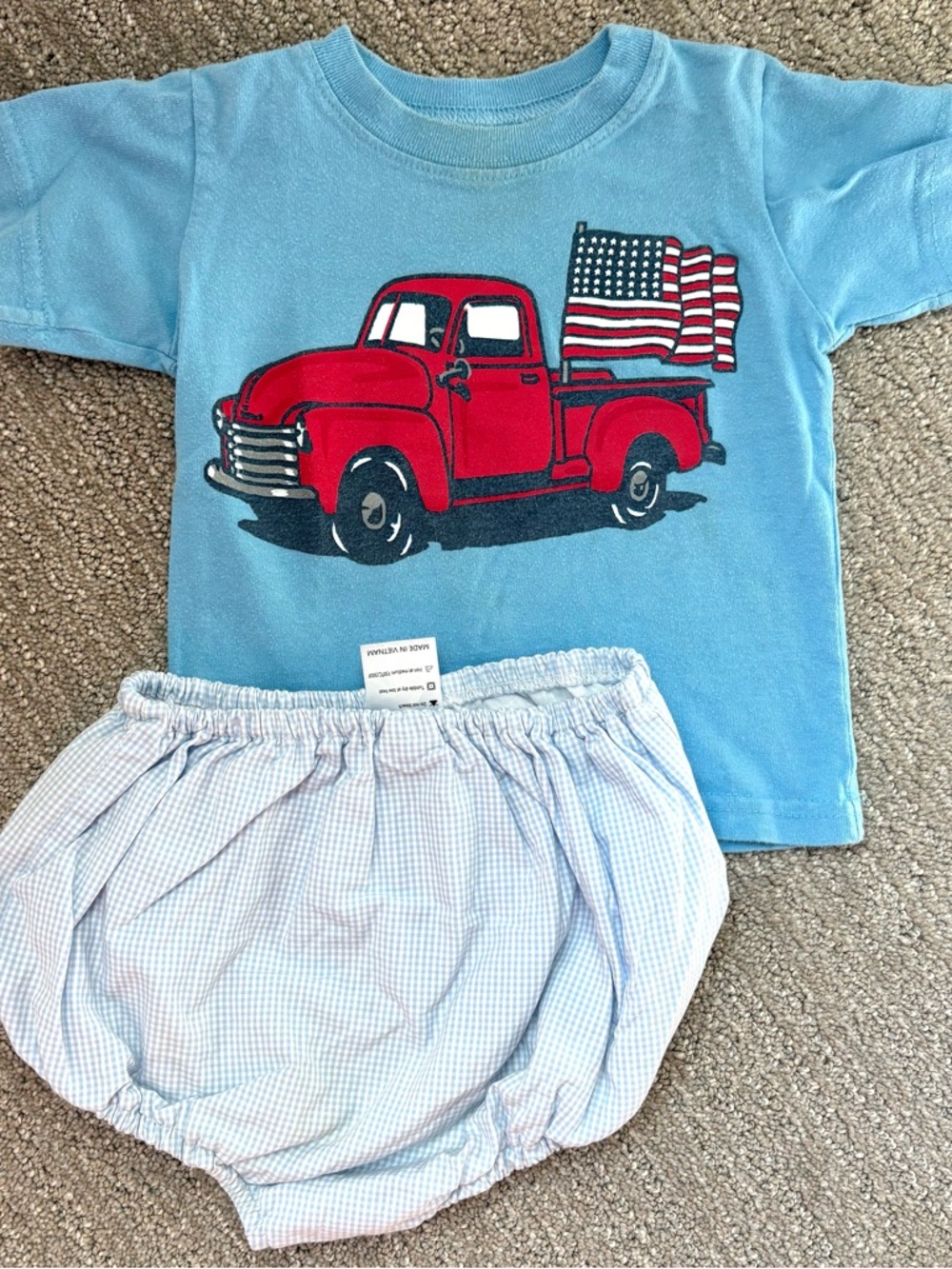 Boys Bubble Diaper Set Tshirt Memorial Day Red Truck Flag 2t-3t